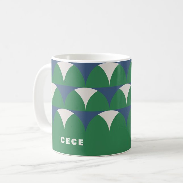 Mug Cof moderne bleu vert géométrique rétro personnali (Devant gauche)