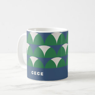 Mug Cof moderne bleu vert géométrique rétro personnali