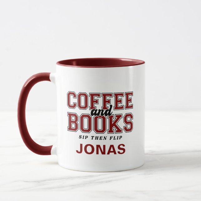 Mug Coffee and Books Sip Then Flip Bookworm Maroon (Gauche)