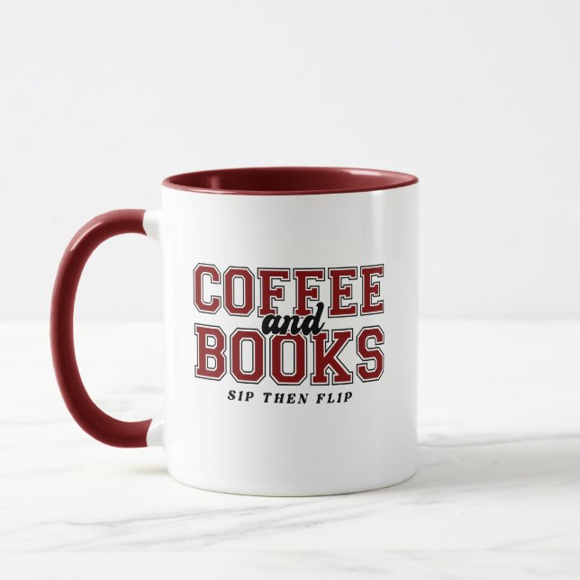 Mug Coffee and Books Sip Then Flip Bookworm Maroon (Gauche)