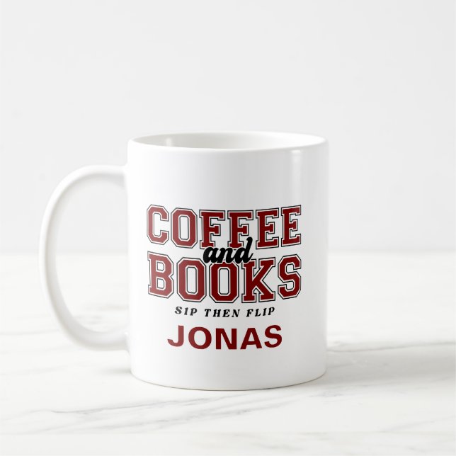 Mug Coffee and Books Sip Then Flip Bookworm Maroon (Gauche)