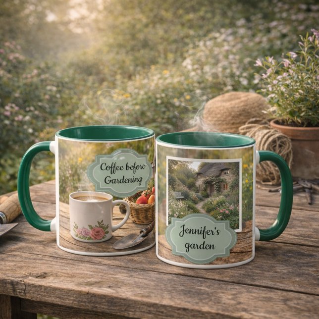 Mug Coffee before gardening morning garden photo (Create your own personal  Coffee before gardening, morning in the garden photo mug. )