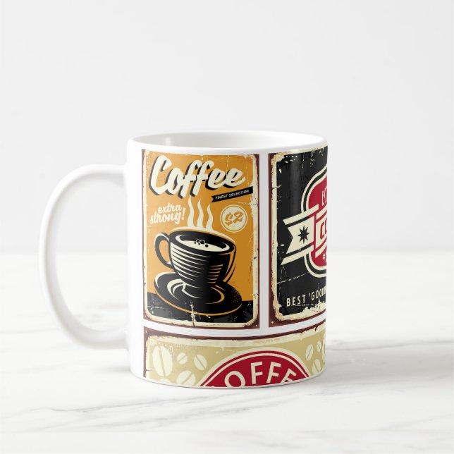 Mug Coffee signes et collection étiquette. Retro et vi (Gauche)
