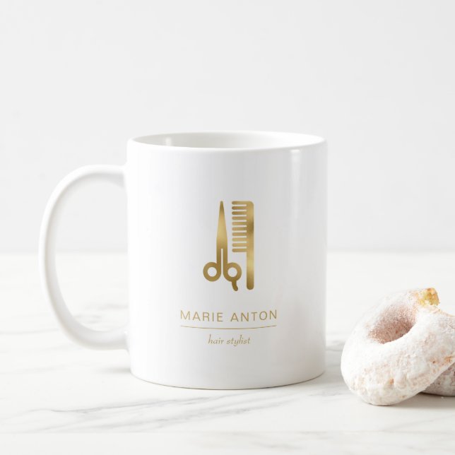 Mug Coiffeur Chic Ciseaux Peigne Or (Avec donut)