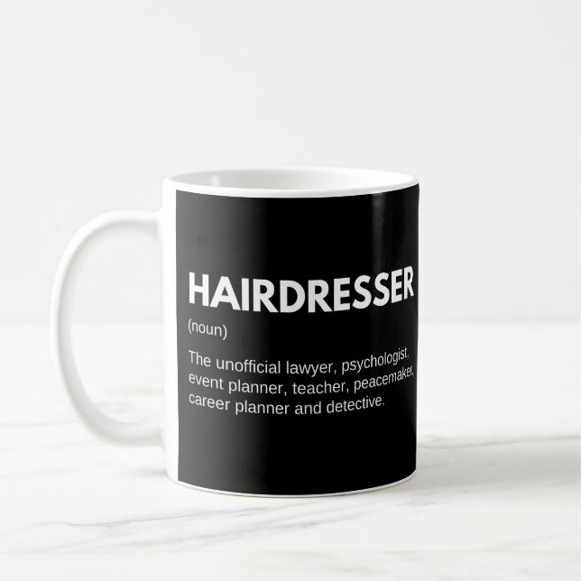 Mug Coiffeur & Coiffeuse Définition de métier drôle (Gauche)