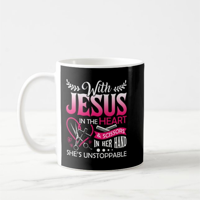 Mug Coiffeur Jésus dans le ciseau de coeur Coeur coiff (Gauche)