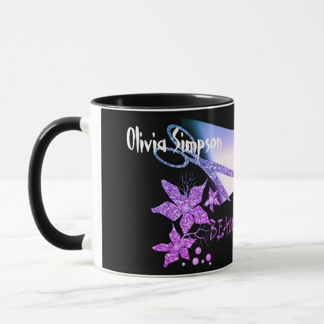 Mug Coiffeur Paillettes Ciseaux Brillants Fleurs Beaut (Gauche)