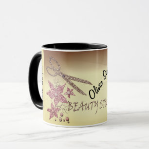Mug Coiffeur Paillettes Ciseaux Brillants Fleurs Beaut
