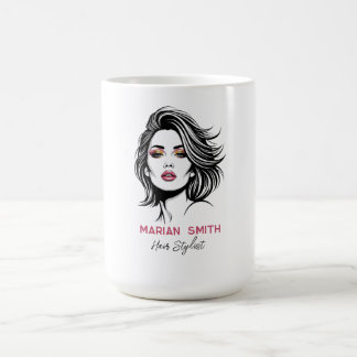 Mug Coiffeur personnalisé avec visage de beauté Glam
