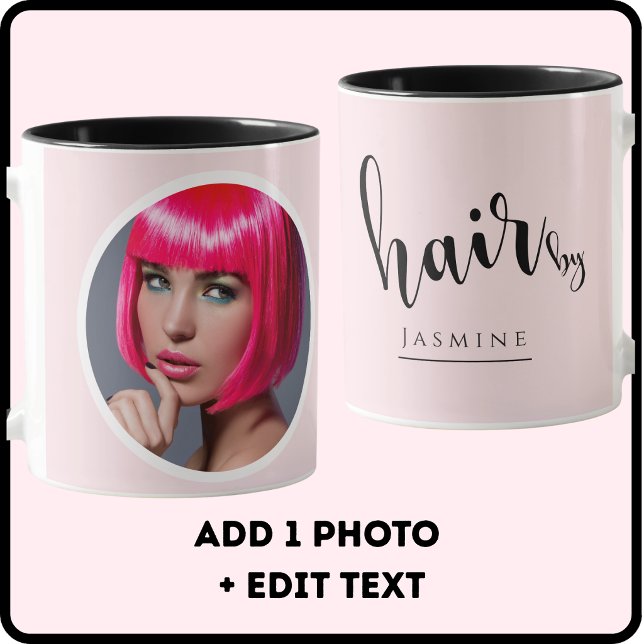 Mug Coiffeur Rose Pâle Photo Élégant Café  (Créateur téléchargé)