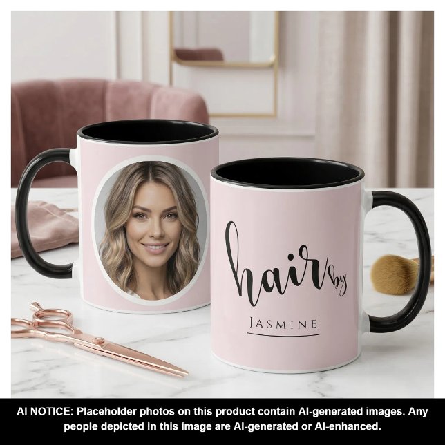 Mug Coiffeur Rose Pâle Photo Élégant Café  (Créateur téléchargé)