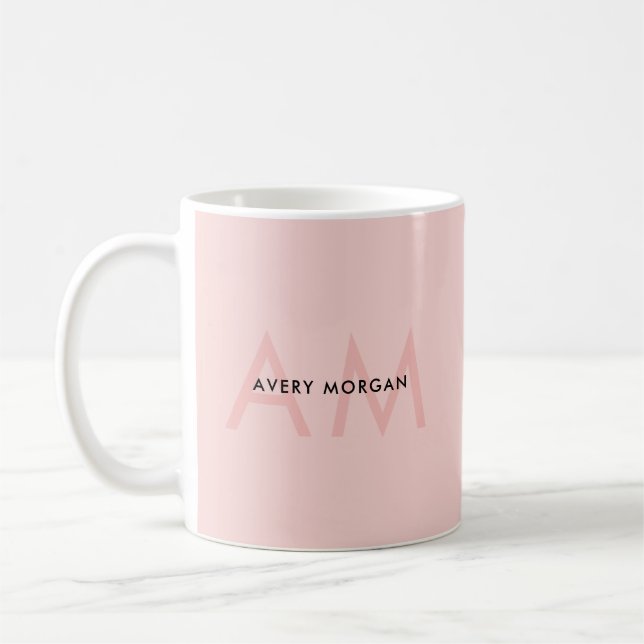 Mug Coiffeur Salon des cheveux Blush Pink Monogramme (Gauche)
