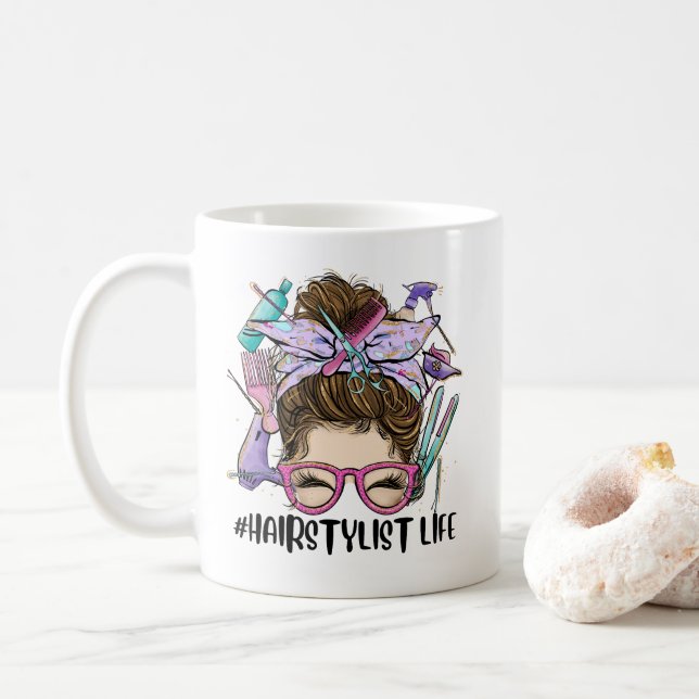 Mug Coiffeuse Life Messy Bun Salon de coiffure Coiffeu (Avec donut)