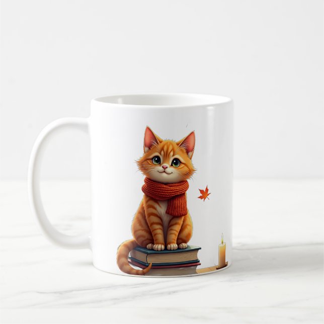 Mug Coin lecture confortable de chat d'automne Illustr (Gauche)