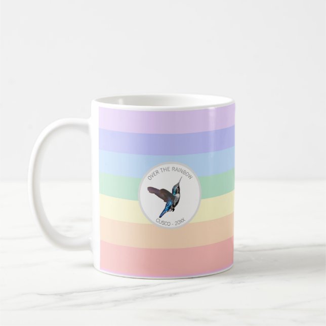 Mug Colibri bleu sur arc-en-ciel pastel (Gauche)