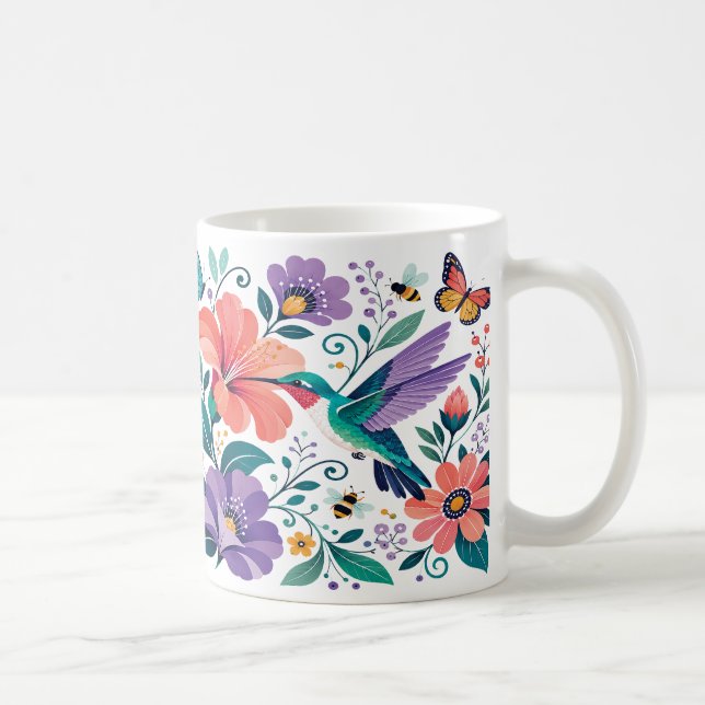 Mug Colibri dans un jardin fleuri en fleurs (Droite)