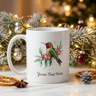 Mug Colibri de Noël personnalisé à l'aquarelle