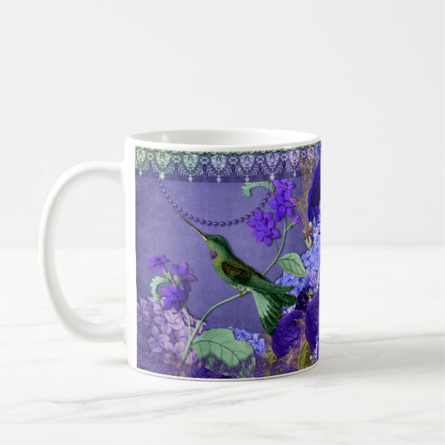 Mug Colibri en cristal violet et dentelle en arrière (Gauche)