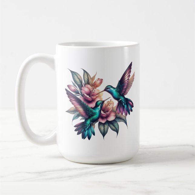 Mug Colibri et fleur Grande céramique classique (Gauche)