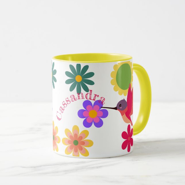 Mug Colibri et fleurs personnalisés (Devant droit)