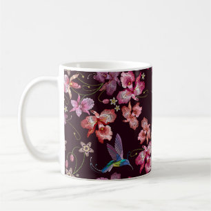 Mug Colibri et orchidée, mode sans couture tropicale.