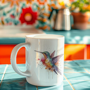 Mug colibri exotique coloré en aquarelle