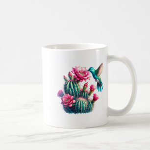 Mug Colibri Fleur de Cactus Aqua Sarcelle Rose Pour Fe