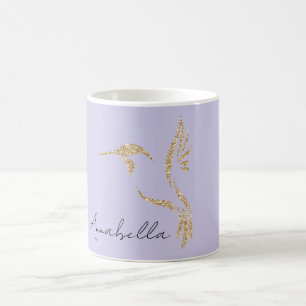 Mug Colibri Pailleté Or & Nom Personnalisé sur Lavande