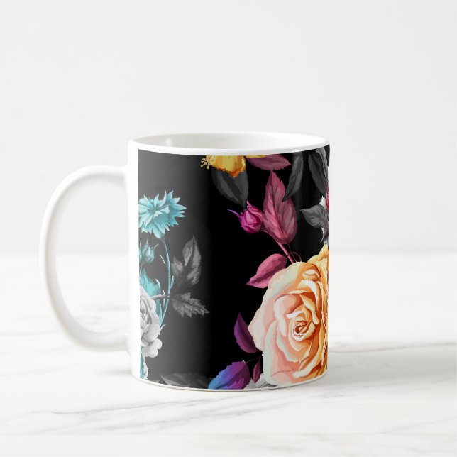 Mug Colibri, rose : arrière - plan noir aquarelle (Gauche)