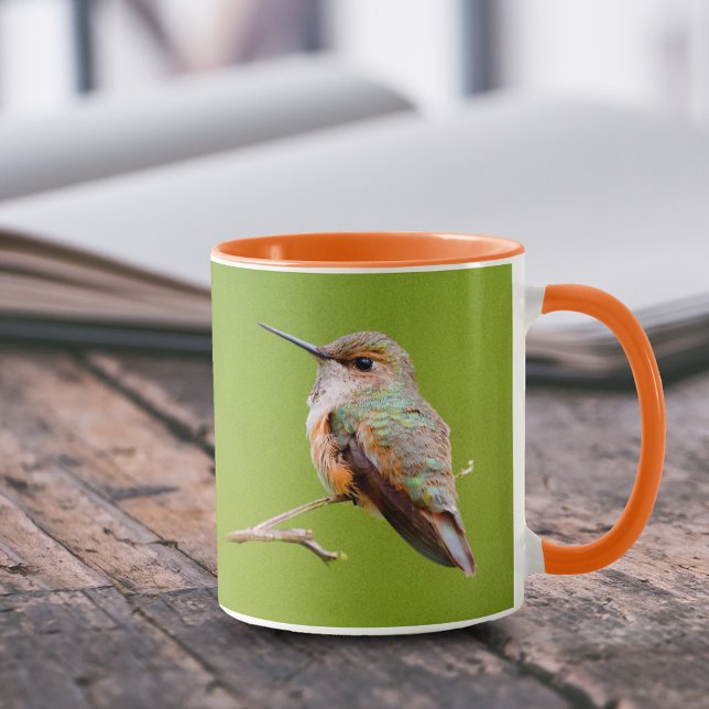 Mug Colibri roux assis en Californie Lilac (Rufous Hummingbird in California Lilac 11 oz Coffee Mug Cover Photo.)