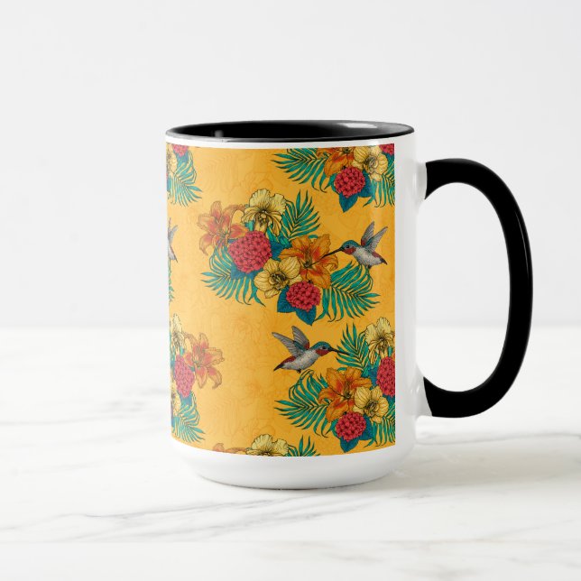 Mug Colibris et bouquet tropical en jaune (Droite)