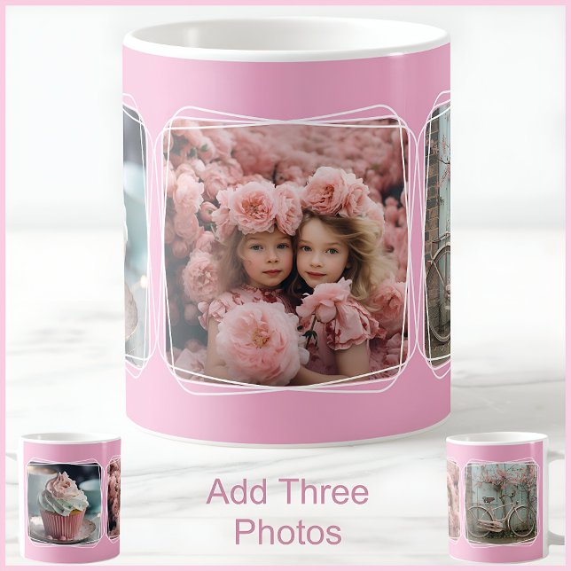 Mug Collage 3 Photo Moderne Pretty Rose C90 (Créateur téléchargé)