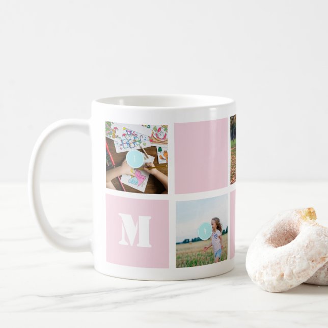 Mug Collage 5 Photos Rose Fête des Mères (Avec donut)