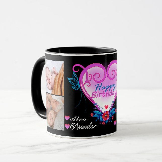 Mug Collage Ami Photos_Happy Anniversaire 4 Cadeau pho (Devant gauche)