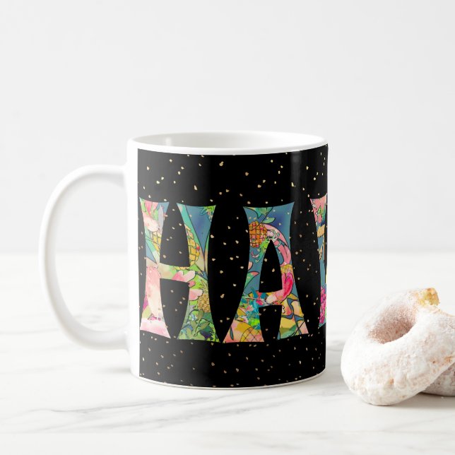 Mug Collage aquarelle de l'ananas de PixDezines Hawaii (Avec donut)