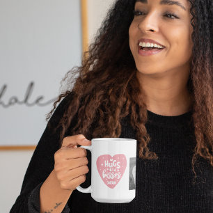 Mug Collage Couple Photo & Hugs And Kisses PInk Heart