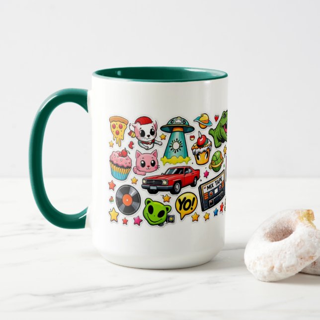 Mug Collage d'autocollants Pop Art XXL 36x9 cm  (Avec donut)