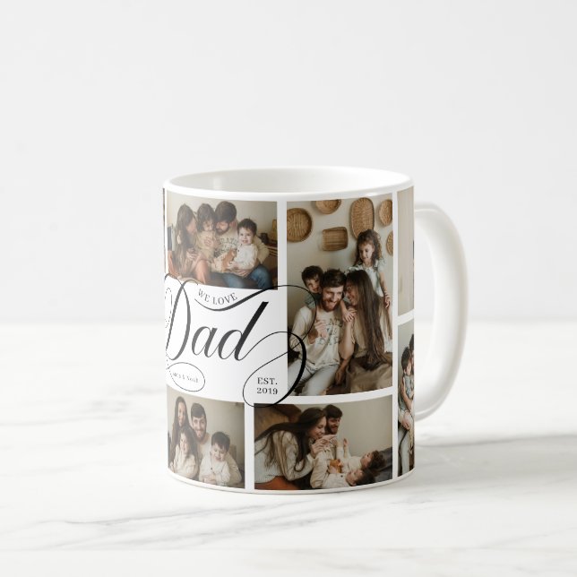 Mug Collage de 10 photos de typographie de script Papa (Devant droit)