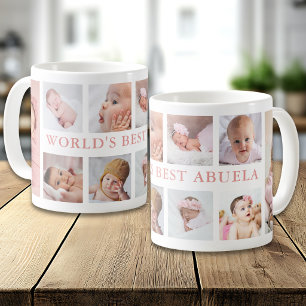 Mug Collage de 10 photos moderne rose Meilleure Abuela