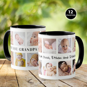 Mug Collage de 12 photos modernes Noir Amour Vous Papy