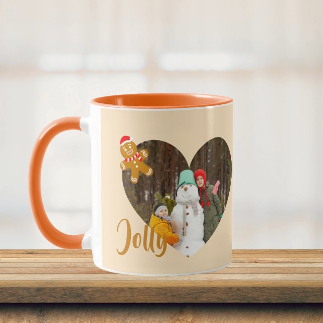 Mug Collage de 2 Photos en Forme de Cœur de Noël M (Modern Christmas 2 Photos Mug, personalized to send your unique and warm wishes to loved ones.)