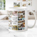 Mug Collage de 34 photos personnalisé avec citation pe<br><div class="desc">Créez votre propre mug avec collage de photos et citation personnalisée. Comprend 34 de vos photos préférées et texte personnalisé en typographie calligraphique moderne. L'impression est répétée sur l'avant et l'arrière.</div>