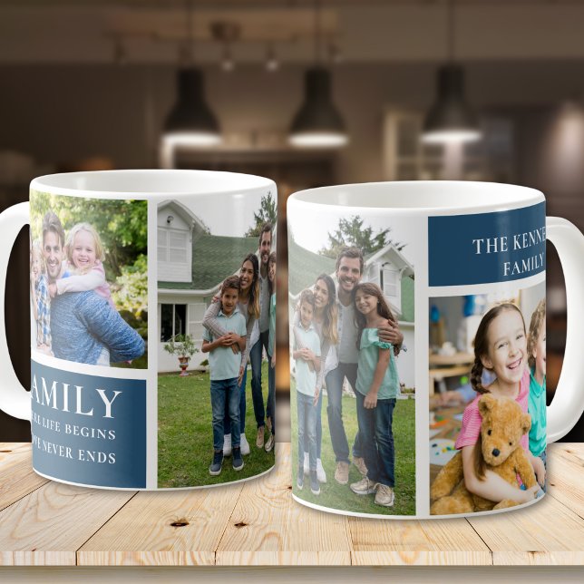 Mug Collage de 3 photos de famille moderne Citation d' (Créateur téléchargé)