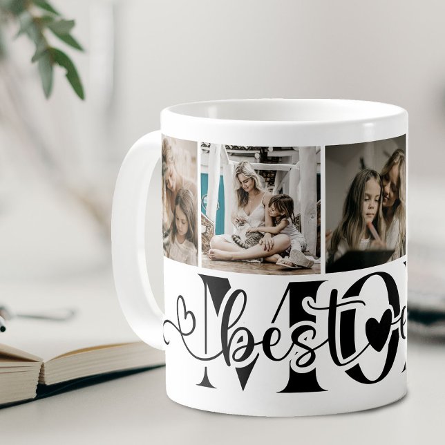 Mug Collage de 5 photos avec écriture élégante Meilleu (Créateur téléchargé)