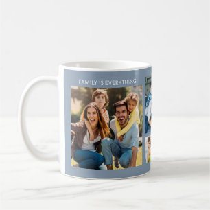 Mug Collage de 5 photos moderne Famille Nom Bleu Pouss