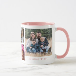 Mug Collage de 6 photos de famille personnalisé rose e
