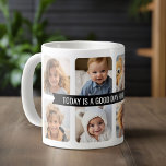 Mug Collage de 8 photos avec ruban texte personnalisé<br><div class="desc">Aujourd'hui est un bon jour pour une bonne journée — Un cadeau parfait pour une mère ou une grand-mère ou même belle-mère,  marraine. Envoyez-leur un accueil amusant pour la Fête de la maman avec des photos et un modèle customisé.</div>