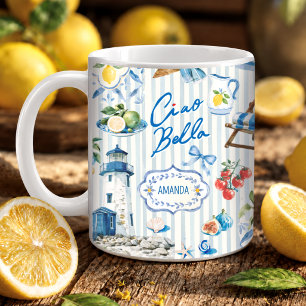Mug Collage de Citron Sicilien Turquoise Élégant