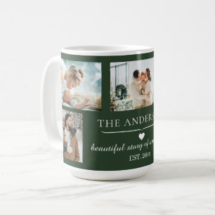 Mug Collage de famille élégant vert 5 photos