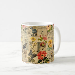 Mug Collage de journal floral de chanteur vintage